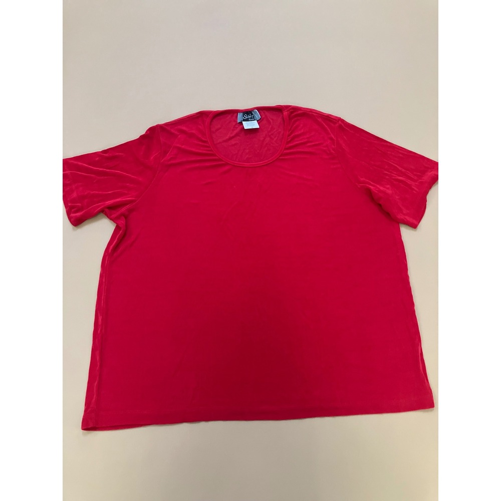 Slinky Brand Red Top‎ Short Sleeve Basic Tee Comfortable Everyday Plus Size 2X